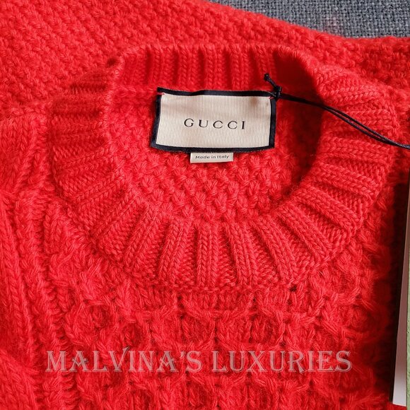 GUCCI SWEATER CABLE KNIT RED WOOL DETACHABLE SLEEVES JUMPER sz M - Picture 15 of 15